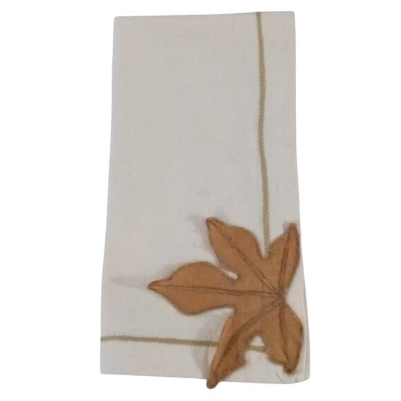 Williams Sonoma Leaf Applique Dinner Napkins Cotton Cream Autumn Fall - Picture 3 of 10